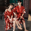 红色结婚情侣睡衣冰丝浴袍，中式婚礼晨袍女新娘，新婚男睡袍套装