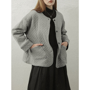 四折灰色棉服女秋冬短款加厚保暖空气层绗棉外套菱形棉衣