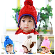 冬季加绒男女宝宝帽子双层保暖儿童翅膀帽0-3岁3-5岁围脖套装