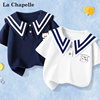 拉夏贝尔女童短袖t恤夏季儿童薄款夏装，2024中大童海军领童装