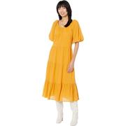 欧美MANGO Biel-H连衣裙女式橘黄色短袖时尚长裙