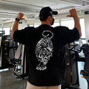 夏季运动短袖男T恤宽松健身衣肌肉型老虎狗美式透气潮牌大码