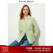 YLLE ELLY设计感收腰衬衫2024春季纯色半分体式门襟气质衬衣