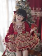 女童洛丽塔公主裙圣诞节洋装宝宝生日周岁礼服蓬蓬连衣裙红色年服