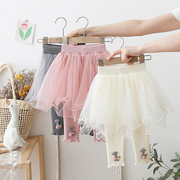 女童裙子打底裤儿童网纱蓬蓬裙，假两件宝宝洋气，小童甜美粉色长裤子