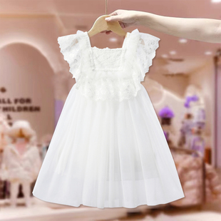 女童夏季连衣裙女孩夏装公主礼服裙宝宝白色裙子六一儿童表演服装
