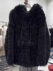 特大码300斤黑色羊羔绒连帽外套，男女秋冬宽松毛绒绒(毛绒绒)加厚保暖上衣2
