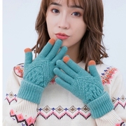 毛线触屏手套女冬季加绒加厚韩版针织五指学生防寒保暖可爱手套