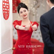新中式国风连衣裙订婚礼服红色旗袍，新娘敬酒服女