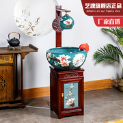 景德镇陶瓷自动循环过滤流水柜式带灯鱼缸，客厅装饰养鱼盆摆件