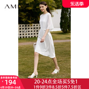 Amii优雅气质黑色雪纺连衣裙女夏季2023年高级感圆领法式裙子