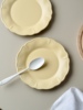 法式哑光奶油黄色花边陶，瓷盘甜品盘早餐盘，平盘纯色釉下彩