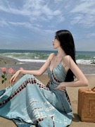 波西米亚大摆吊带连衣裙女夏三亚海边异域风情泰国度假风沙滩长裙