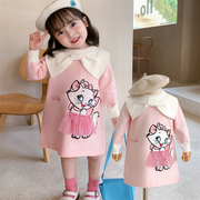 女童针织连衣裙儿童秋季裙子宝宝，甜美粉色长袖毛衣裙(毛，衣裙)玛丽猫公主裙