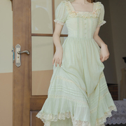 夏季甜美法式浅绿色连衣裙气质显瘦小清新田园风桔梗初恋裙子