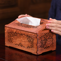 实木镂空红木餐巾纸盒缅甸花梨