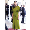 西班牙王妃法式鱼尾裙礼服优雅绿色仿醋酸修身中长短袖连衣裙2024