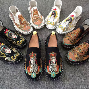 刺绣老北京西山手工布鞋男款社会，人豆豆鞋子，牛筋底防滑休闲帆布鞋