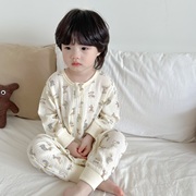 韩国儿童夏季长袖薄款连体睡衣，双层纱布纯棉，宝宝睡袋男女童空调服
