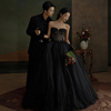 影楼拍照主服装情侣写真油画风高级感小众法式黑色抹胸婚纱长礼服