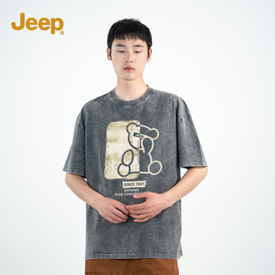Jeep吉普短袖男夏季美式复古重磅男士上衣2024高级纯棉t恤男