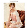 沙涓Sandriver春夏季圆领中袖镂空连衣裙套头条纹舒适粉色长裙