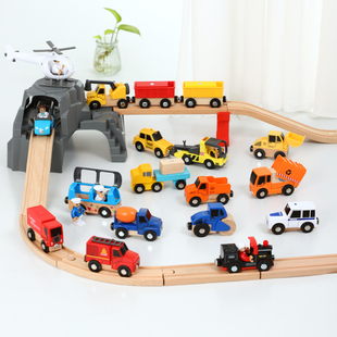 木质多功能磁性火车，小车救护车警车工程车，兼容木质轨道玩具车