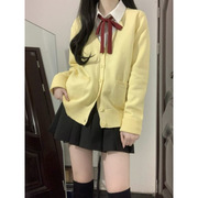黄色针织开衫毛衣可爱外套，女日系学院，风小鸡黄针织长袖上衣套装