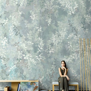 北欧手绘抽象树叶壁纸复古油画，叶子壁画客厅电视背景墙纸无缝墙布