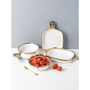 网红欧式金边陶瓷碗盘餐具套装家用焗饭碗釉下彩水果碗