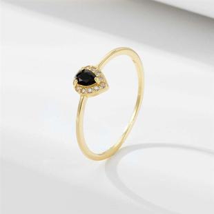 水滴黑色锆石戒指女欧美ins小众，设计简约时尚，镶钻尾戒指环手饰品
