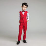 定制2018男童红色礼服小西服外套儿童西装钢琴演出服小男孩秋