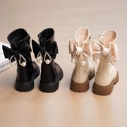 西瓜西女童靴子童鞋2023秋冬季儿童中筒靴，加绒公主靴中筒长靴
