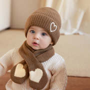 韩版婴幼儿帽子秋冬季女童宝宝毛线帽男童护耳帽儿童围巾套装保暖