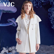vjc威杰思秋冬女装，米白大衣羊毛双面呢可拆卸披肩外套