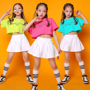 六一儿童爵士舞演出服彩色纯棉T恤糖果色表演服运动会啦啦队套装