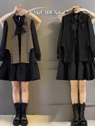 香港胖妹妹大码女装小个子遮肚显瘦西装马甲连衣裙时髦两件套