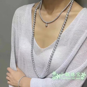 小飘珠宝 银灰色珍珠毛衣链 时尚优雅珍珠毛衣项链 多种戴法