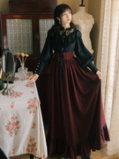 法式欧式宫廷复古长袖蕾丝，衬衫条纹长裙，两件套连衣裙暗黑系lolita