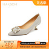 哈森春季金色新娘鞋5cm细跟婚鞋尖头水钻女单鞋HS232503