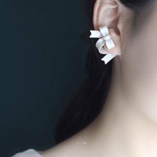 蝴蝶结耳钉耳夹日系，ins925银软陶甜美日本同款手工不对称耳饰