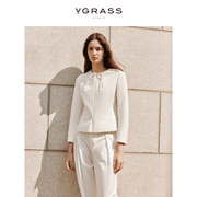 vgrass新中式手工盘扣白色短外套，女24年春大理白族民族风设计感