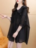 黑色娃娃领短袖衬衫外套女夏季薄款透气宽松洋气减龄设计感上衣潮