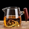 日式雪山公道杯玻璃加厚耐热茶具分茶器，侧把木柄公杯分茶杯倒茶器