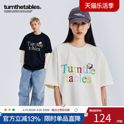 Turnthetables潮牌春日彩色小花字母印花短袖男T恤半袖上衣情侣款