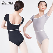 sansha三沙成人芭蕾舞蹈练功形体，服方领高跨腰线短袖体操服连体服