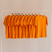 夏季薄款橙色橘色圆领纯棉短袖，t恤男女纯色，bf风情侣宽松体恤潮流
