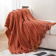 民族风沙发毯美式针织毯小毛毯盖毯午睡披肩，毯床尾搭巾民宿装饰毯