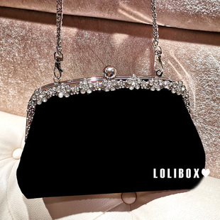 lolibox定制丝绒高档合金，水钻大容量女小包，手拿手提斜跨晚宴会包