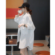 防晒衣女新款秋季爆款宽松慵懒风白衬衣上衣遮屁股中长款衬衫外套